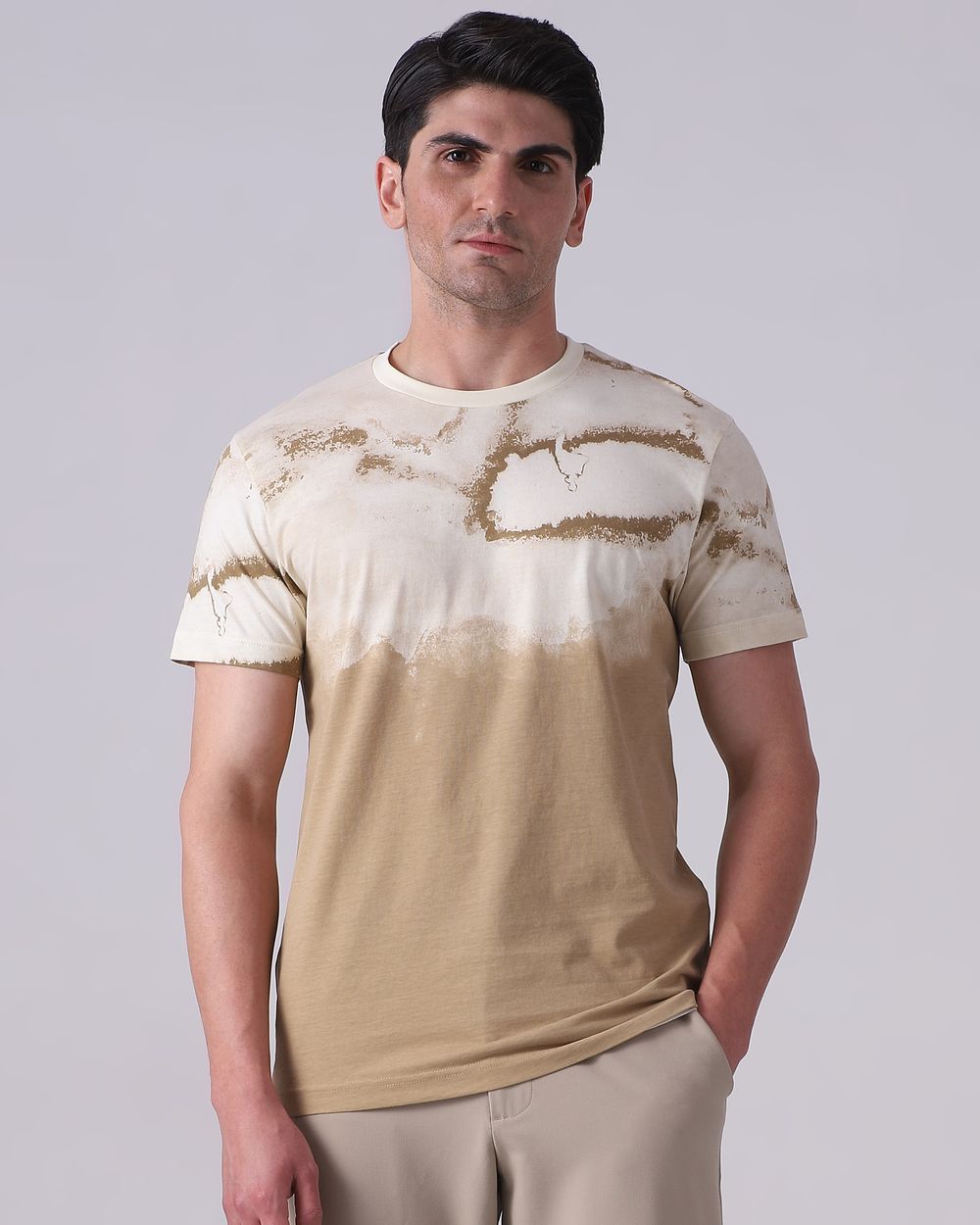 Beige Abstract Print T-Shirt
