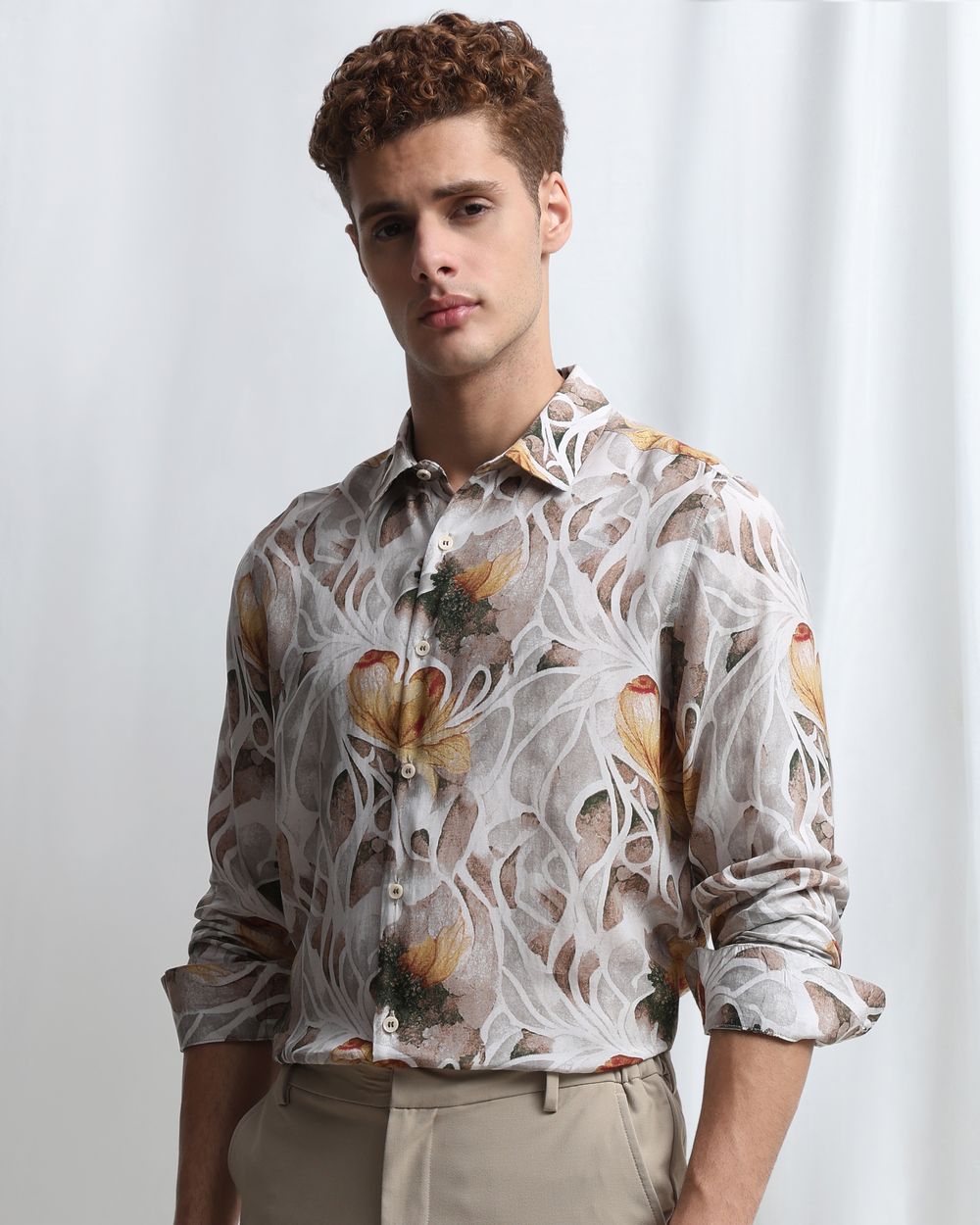 Light Green Viscose Print Slim Fit Casual Shirt