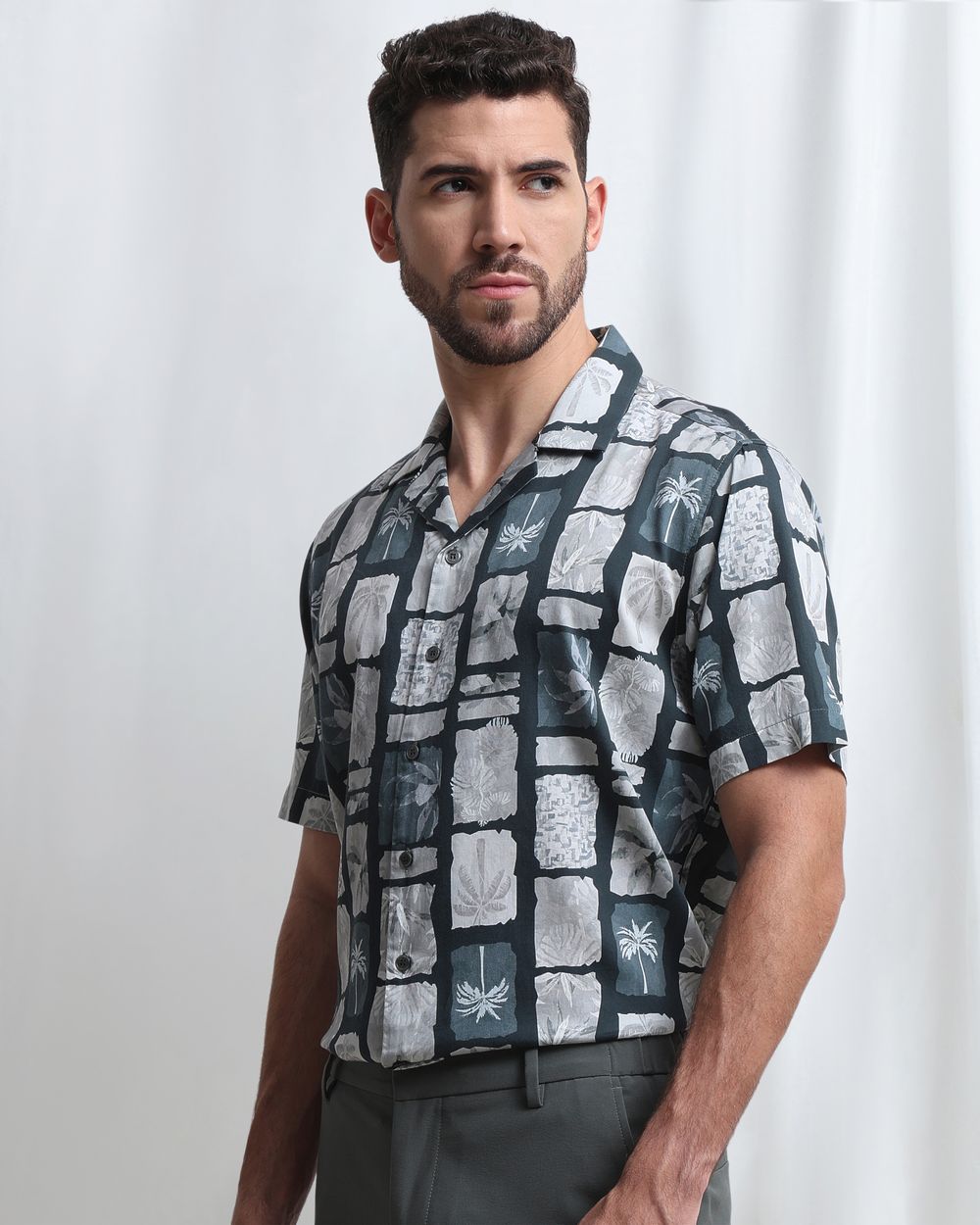 Dark Green Resort Print Relaxed Fit Casual Shirt