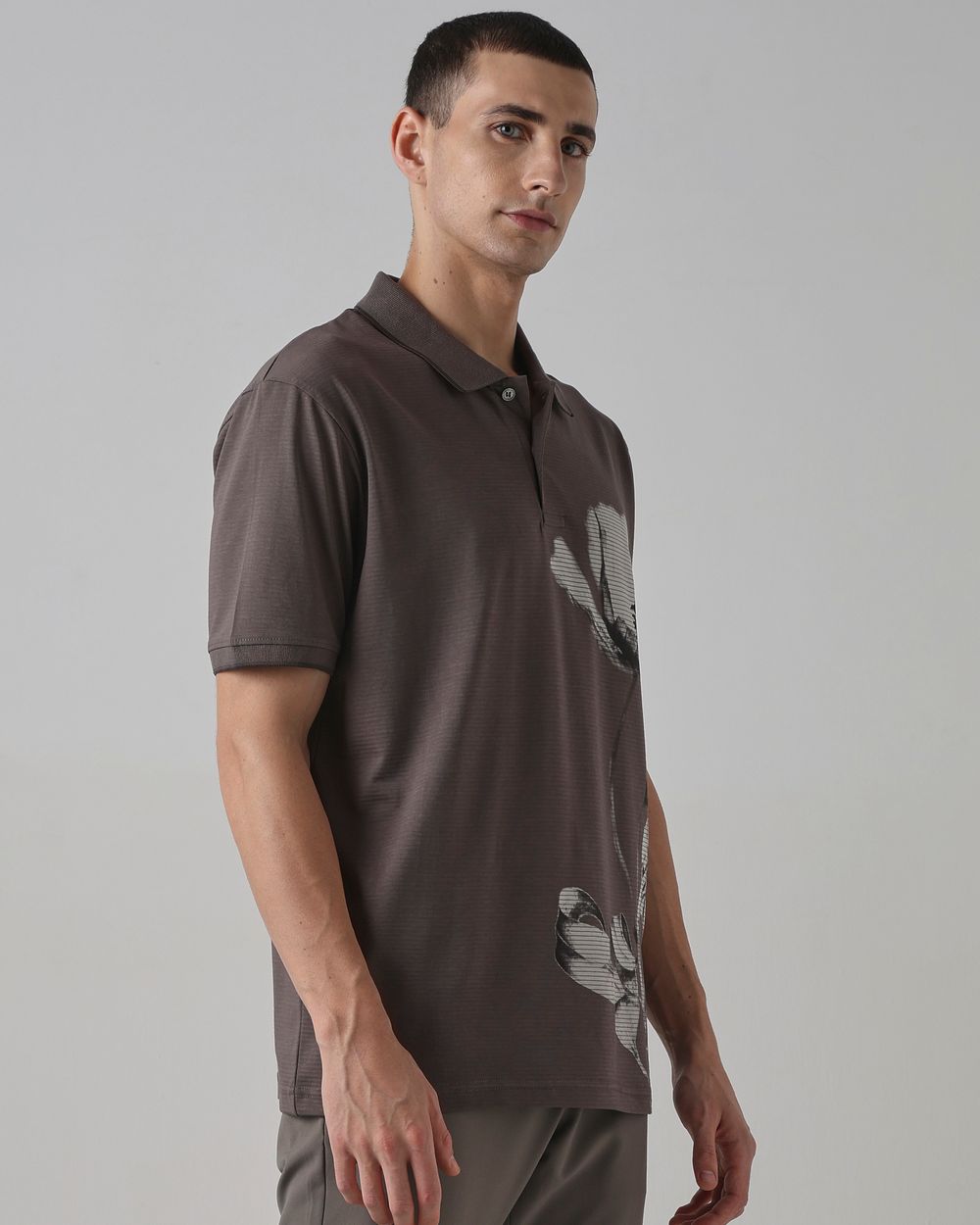 Grey Placement Print Polo