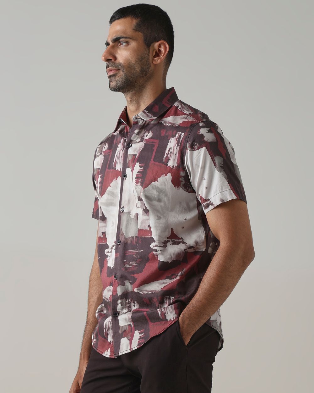 Plum Digital Print Slim Fit Casual Shirt