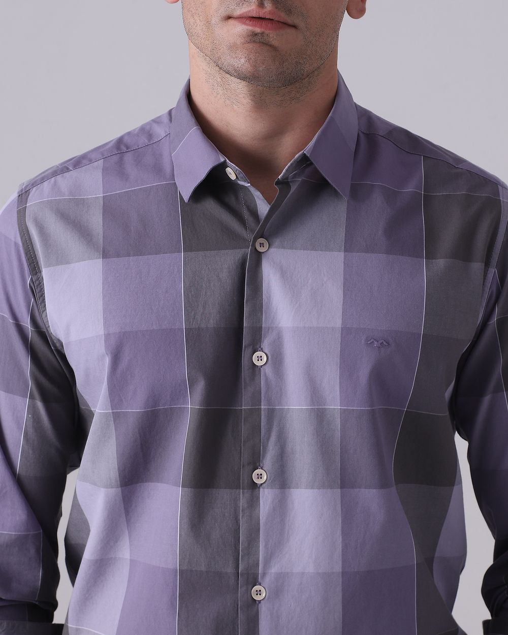 Lilac Large Check Slim Fit Casual Shirt