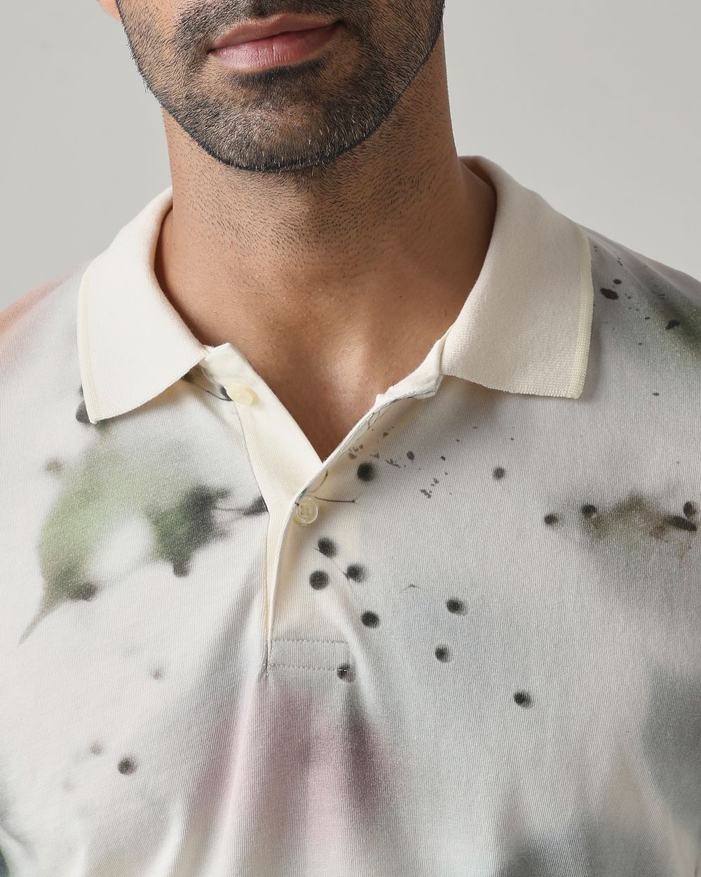 Off White Leaf Print Polo