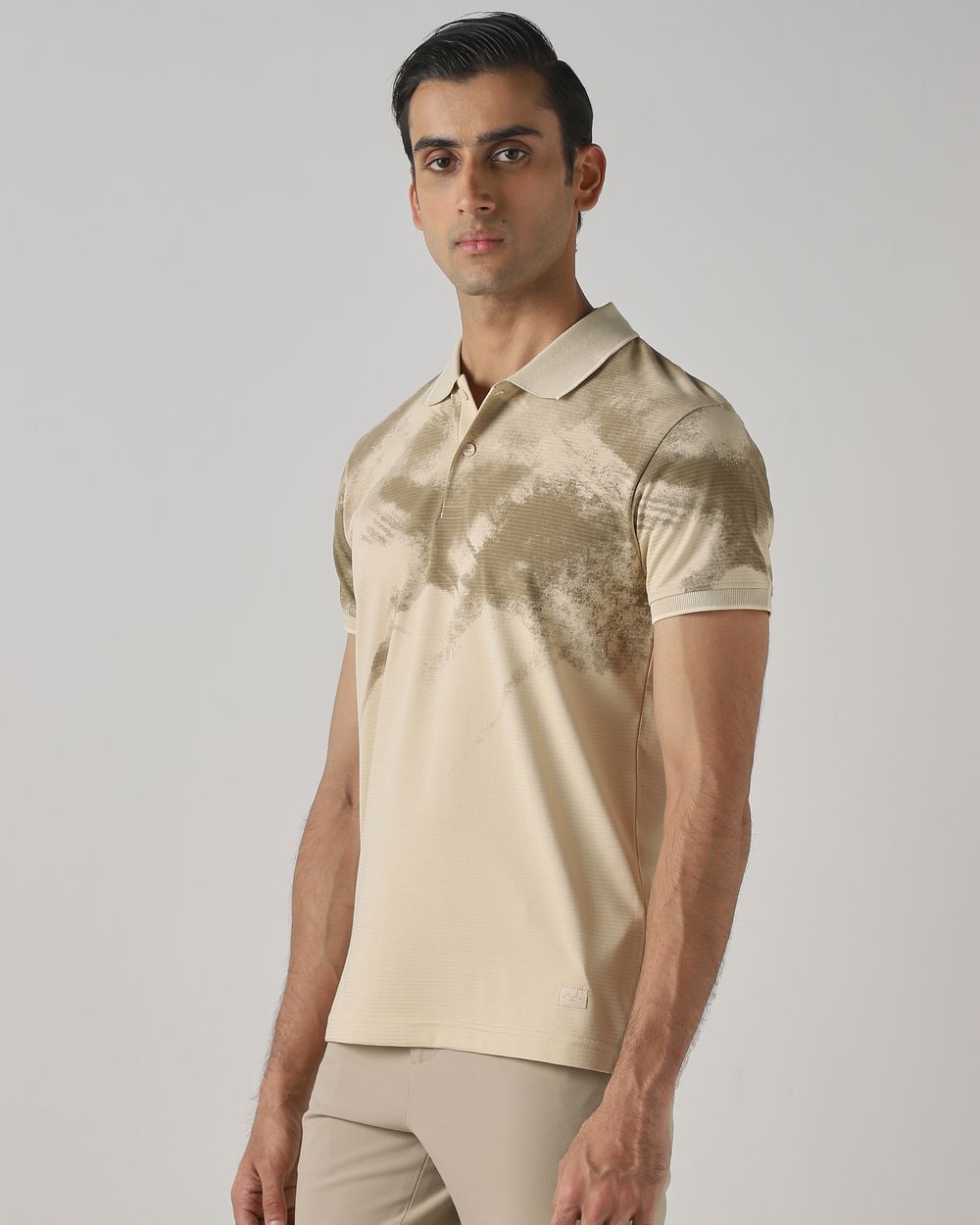 Beige Abstract Print Polo