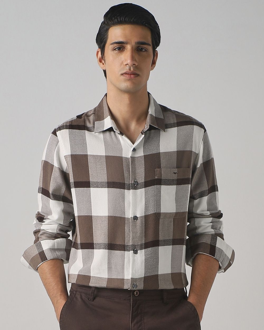 Brown Flannel Check Slim Fit Casual Shirt