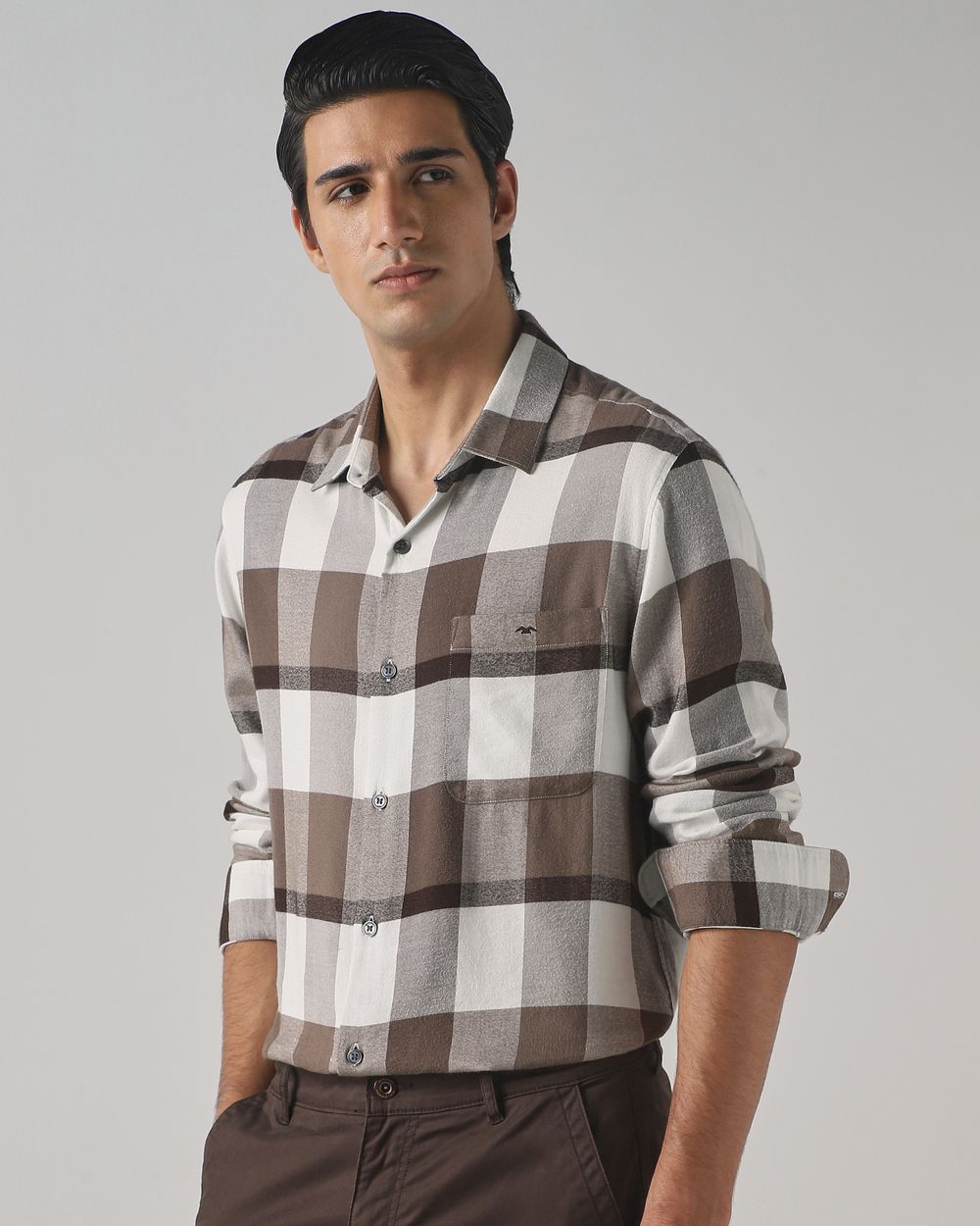 Brown Flannel Check Slim Fit Casual Shirt