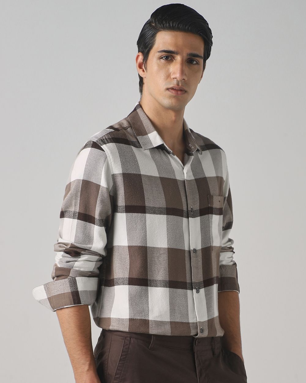 Brown Flannel Check Slim Fit Casual Shirt