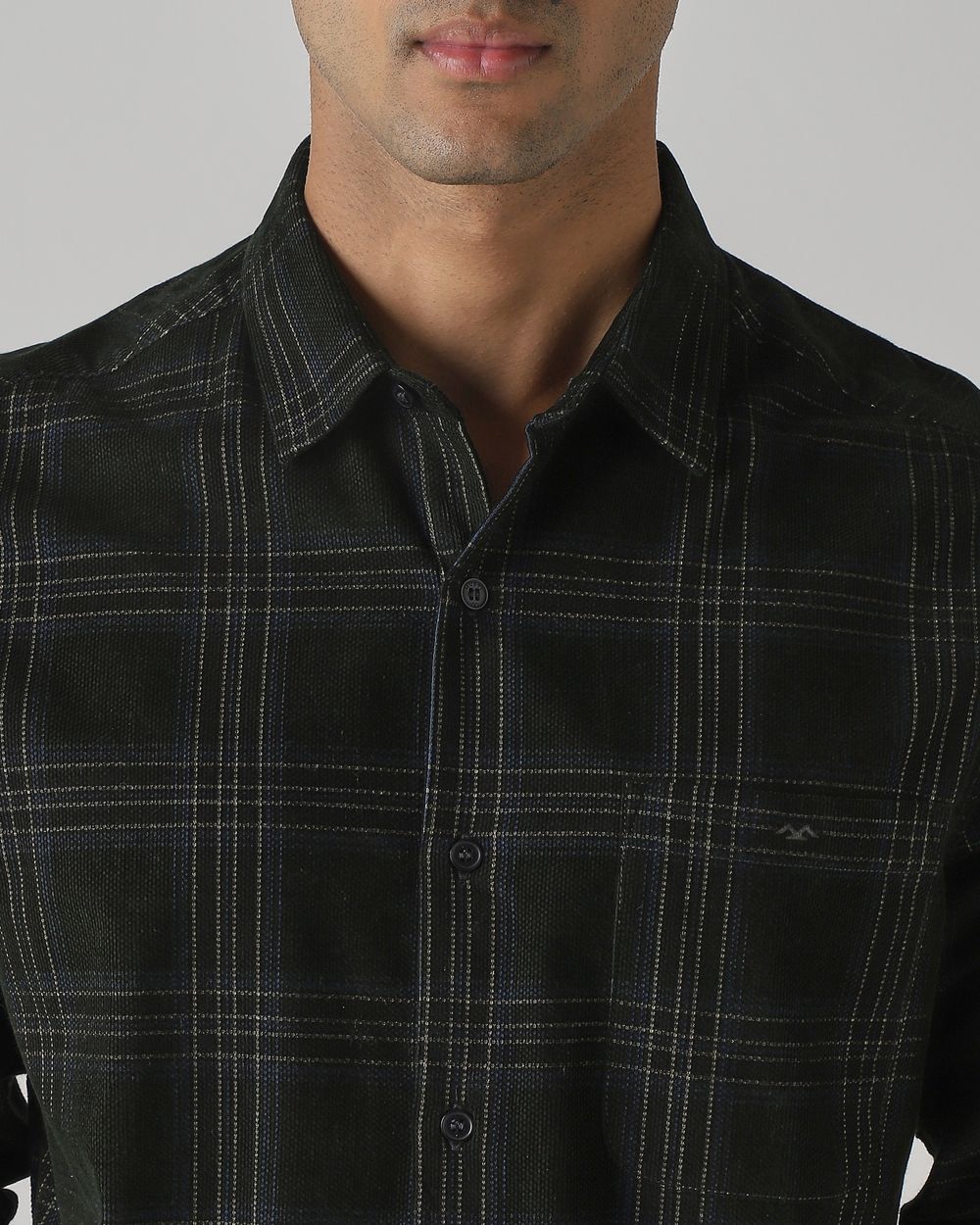 Dark Green Corduroy Check Slim Fit Casual Shirt