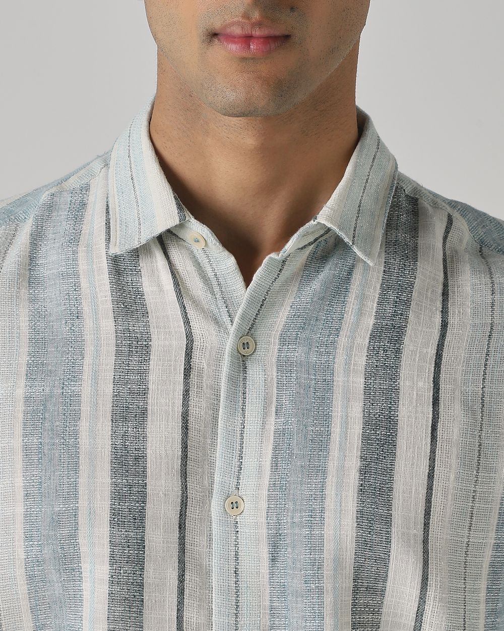 Light Green Dobby Stripe Slim Fit Casual Shirt