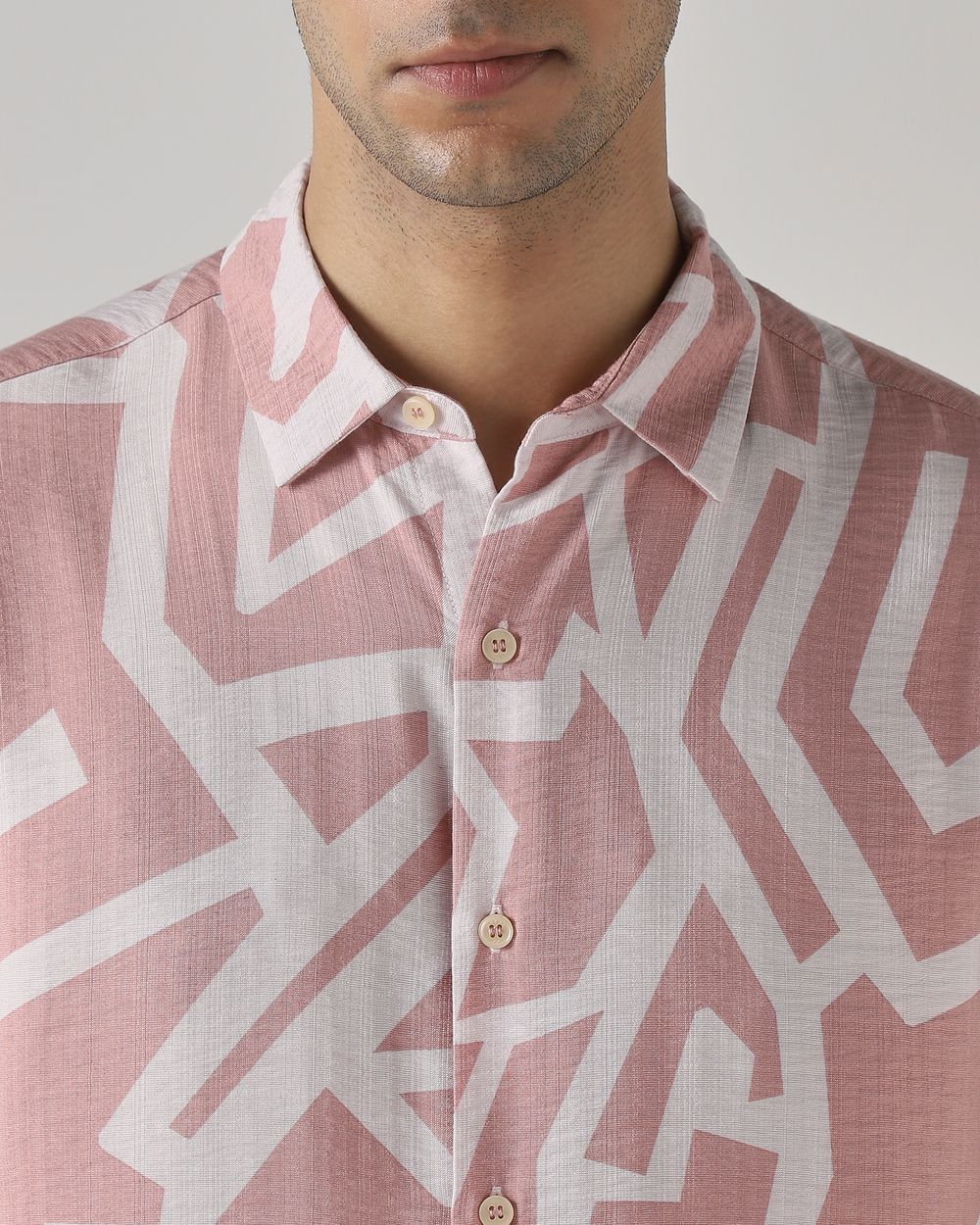 Pastel Pink Abstract Print Slim Fit Casual Shirt