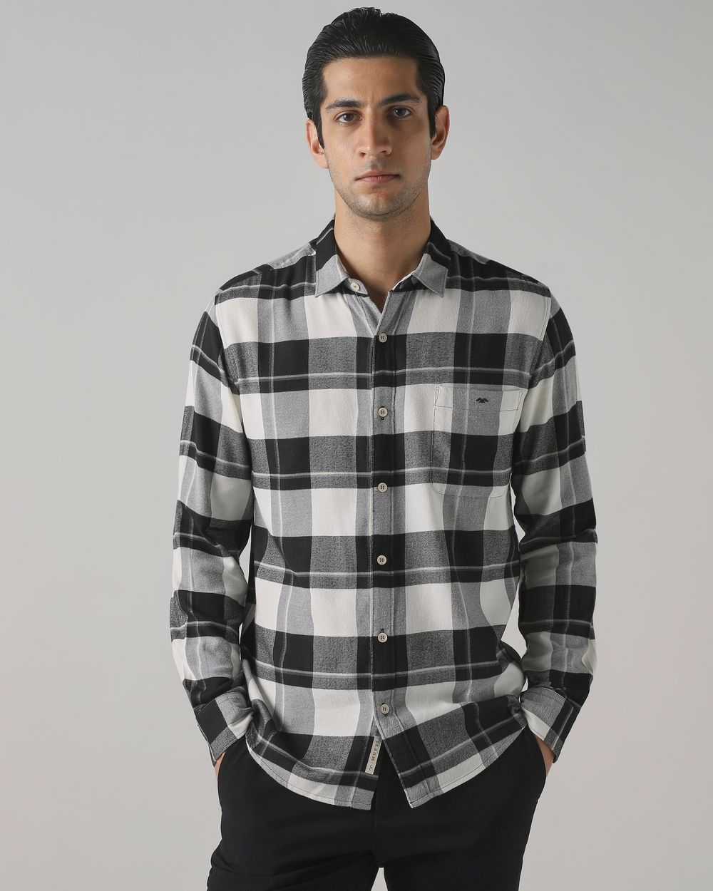 Charcoal Flannel Check Slim Fit Casual Shirt
