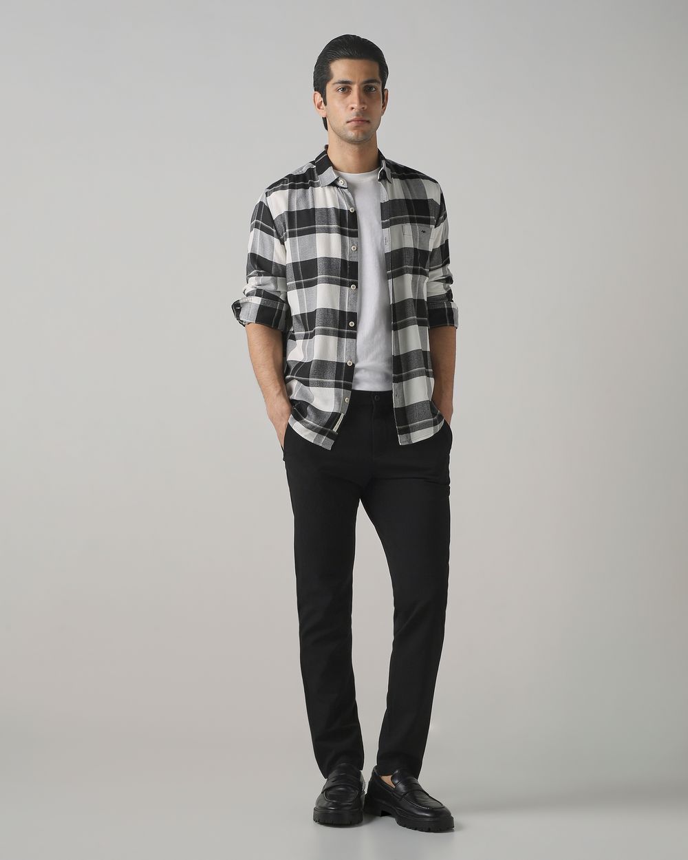 Charcoal Flannel Check Slim Fit Casual Shirt