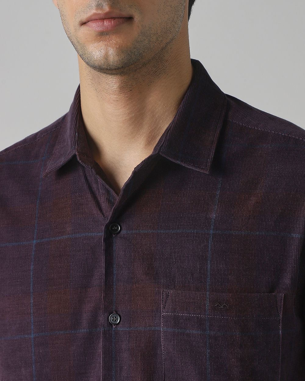 Plum Corduroy Check Slim Fit Casual Shirt