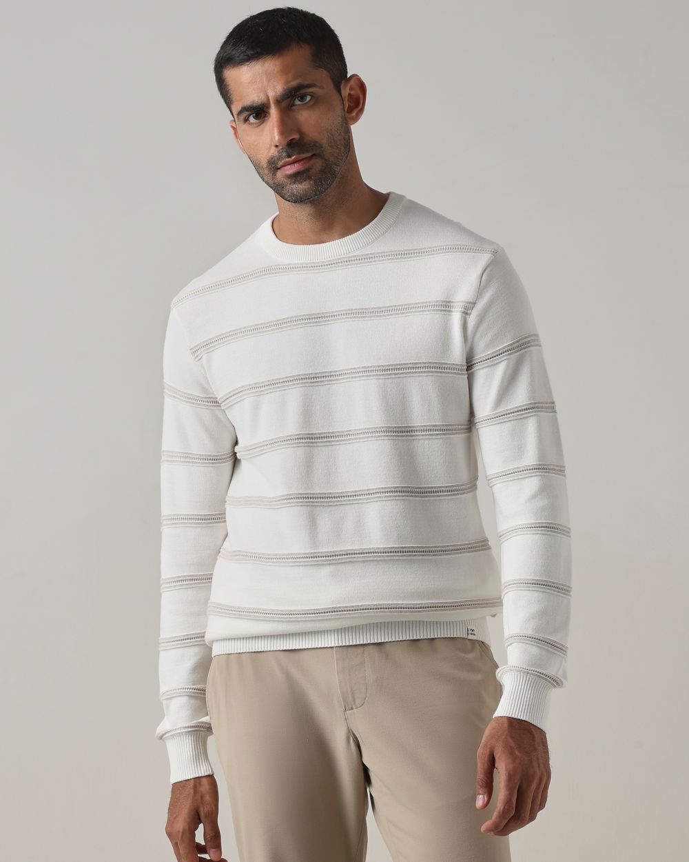 White Jacquard Slim Fit Flatknit