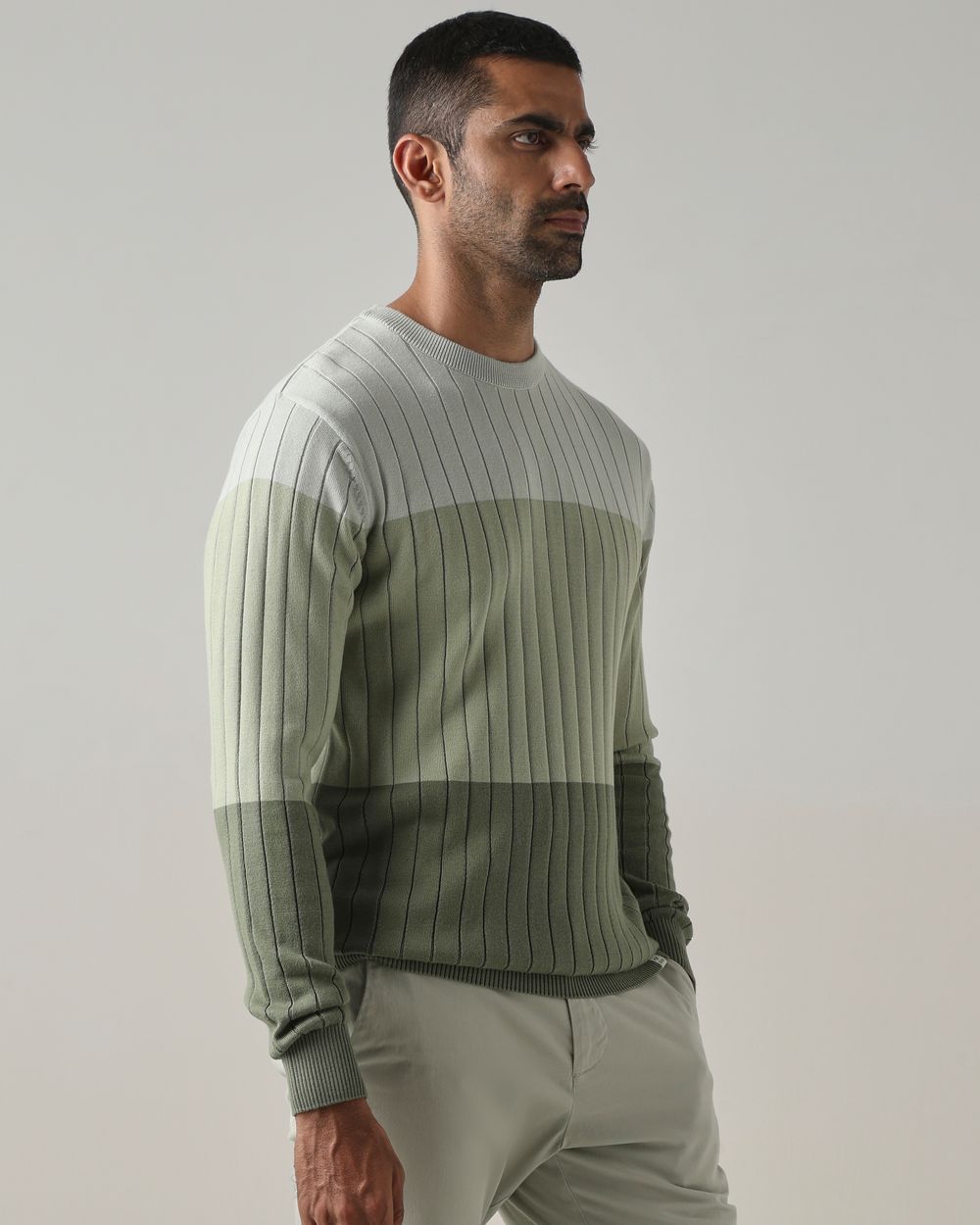 Sage Color-Blocked Slim Fit Flatknit