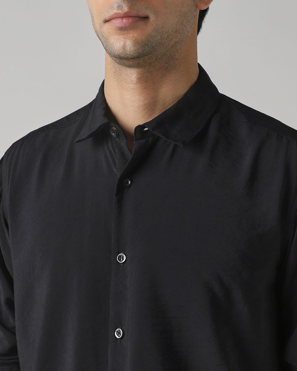 Black Viscose Plain Slim Fit Casual Shirt