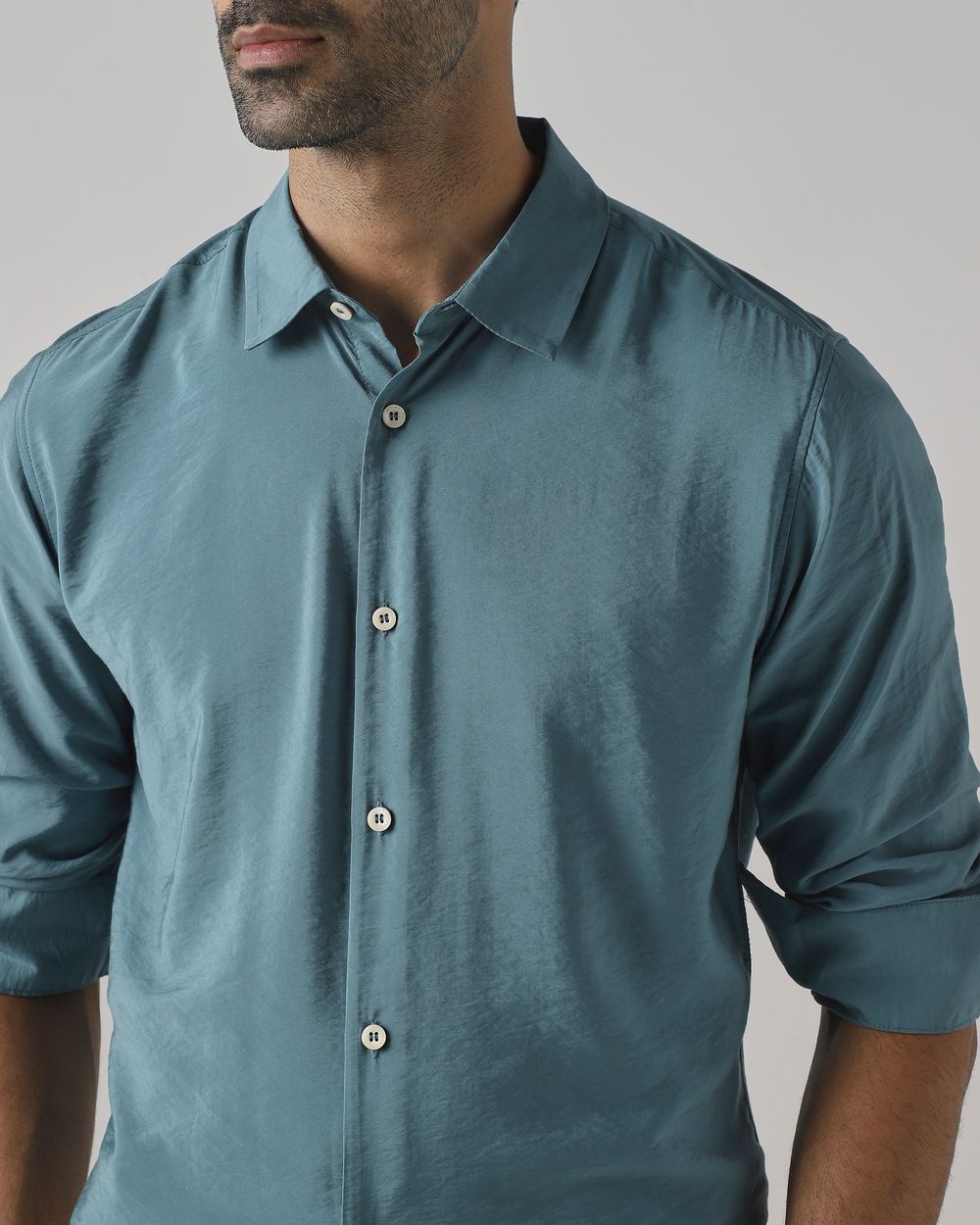 Teal Viscose Plain Slim Fit Casual Shirt