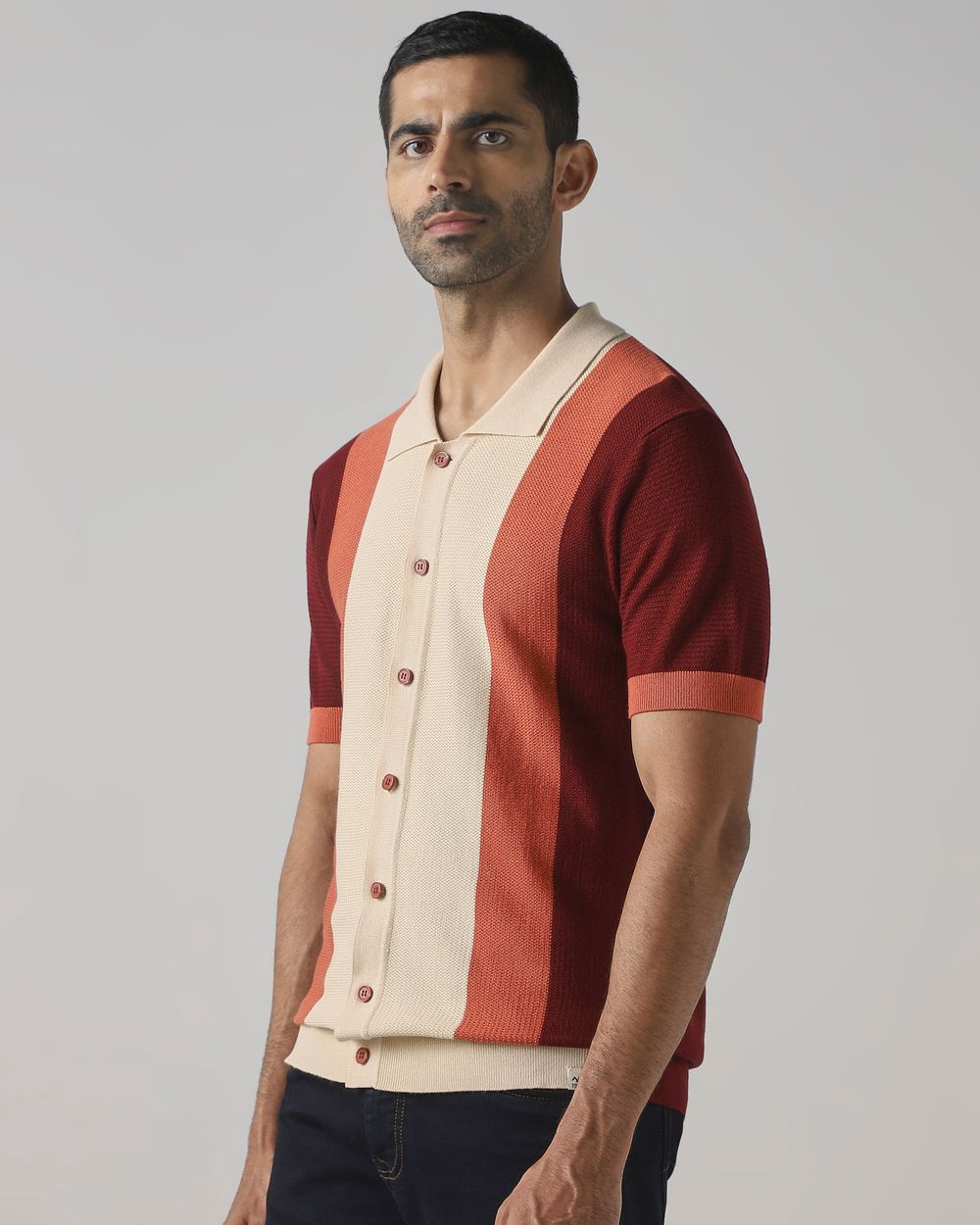 Maroon Color-Blocked Flatknit Slim Fit Flatknit