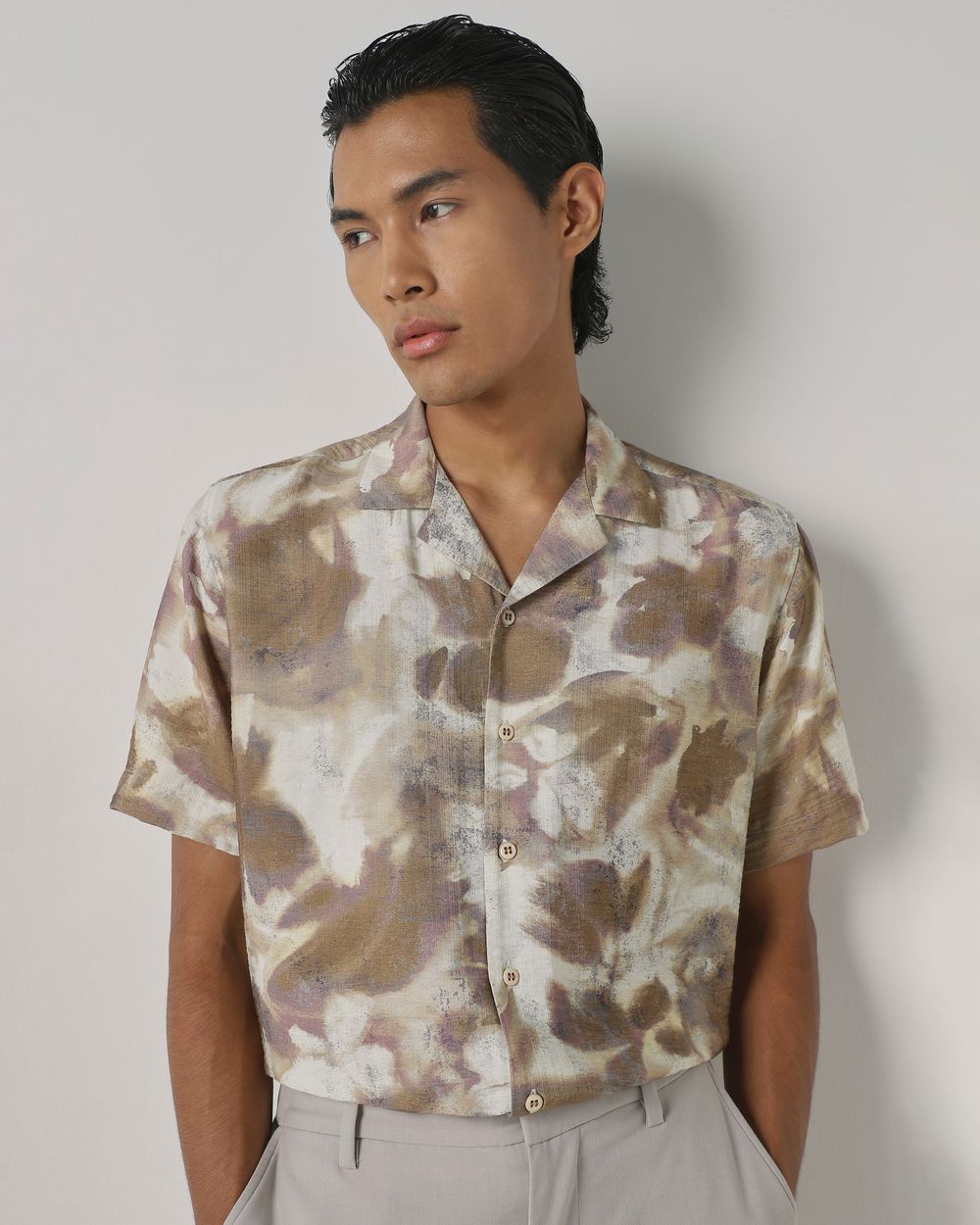 Beige Abstract Print Relaxed Fit Casual Shirt