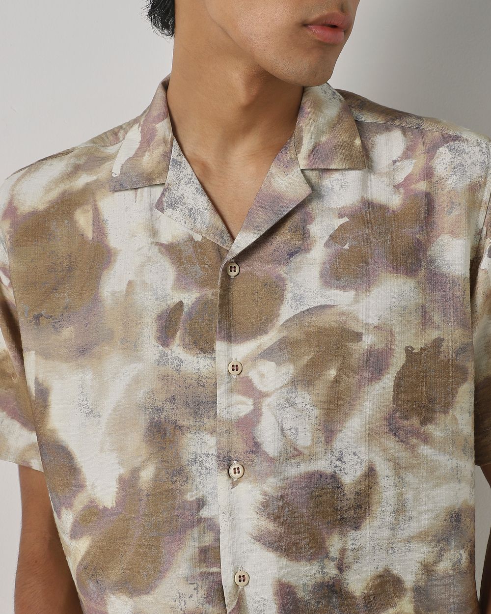 Beige Abstract Print Relaxed Fit Casual Shirt
