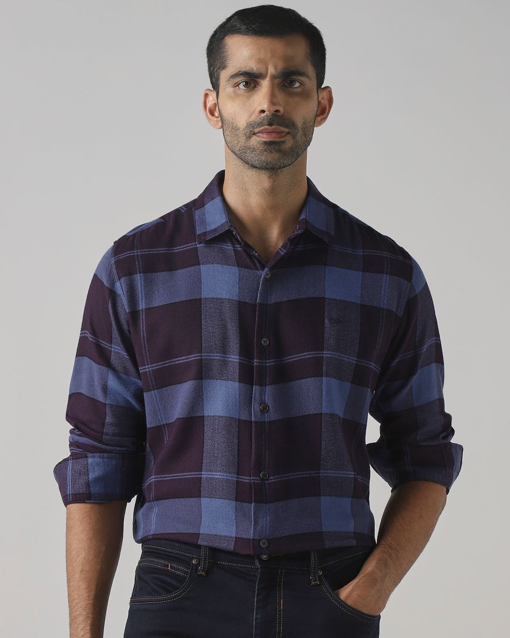 Purple Flannel Check Slim Fit Casual Shirt
