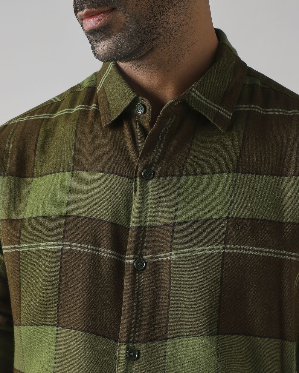 Olive Flannel Check Slim Fit Casual Shirt