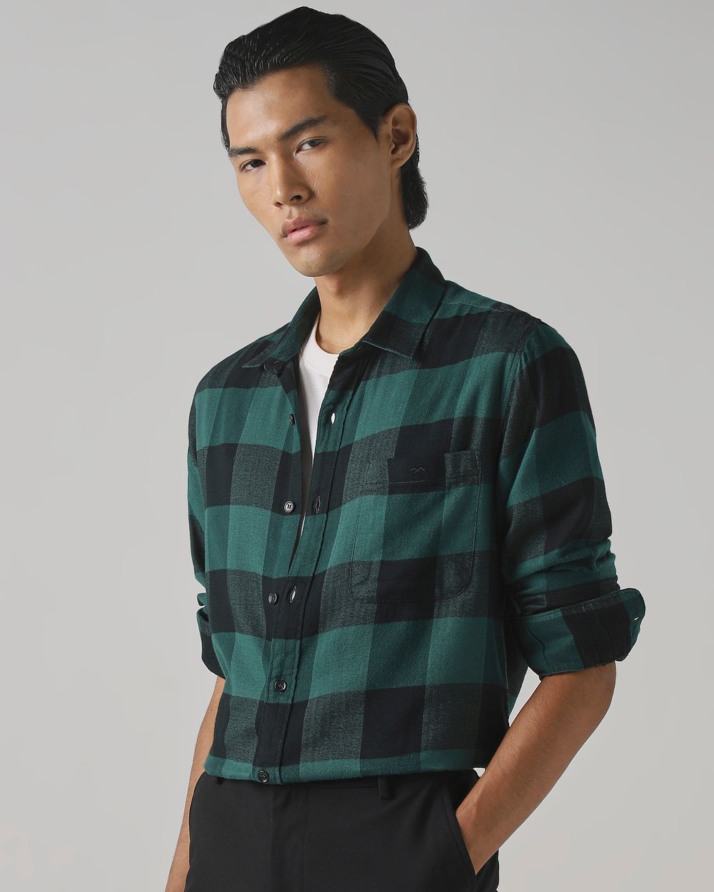 Dark Green Flannel Check Slim Fit Casual Shirt