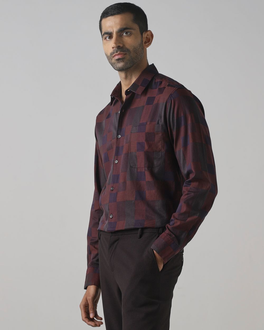 Plum Dobby Check Slim Fit Casual Shirt