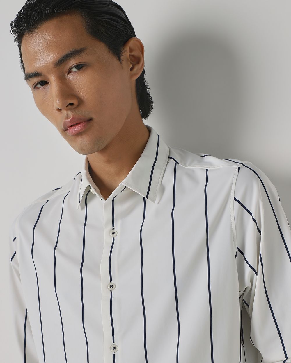 White Scuba Stretch Stripe Slim Fit Casual Shirt