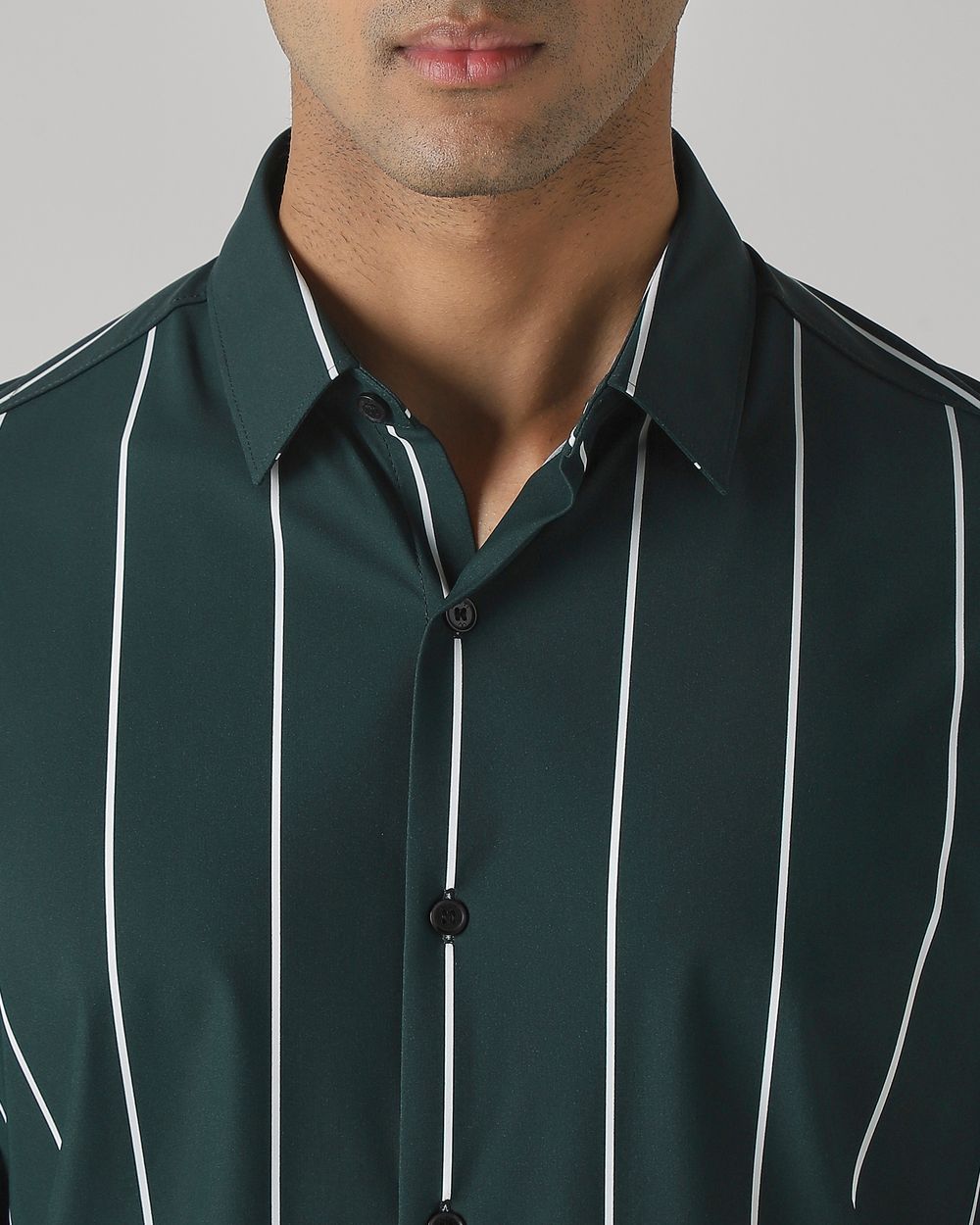 Dark Green Scuba Stretch Stripe Slim Fit Casual Shirt