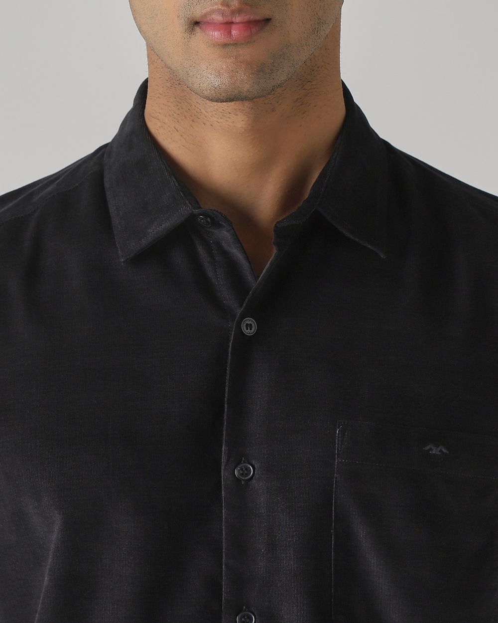 Black Corduroy Plain Slim Fit Casual Shirt