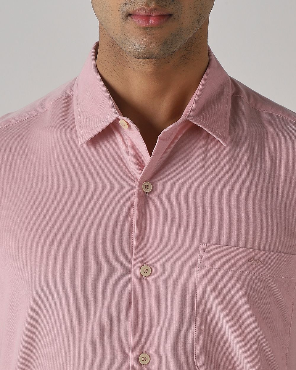 Pink Corduroy Plain Slim Fit Casual Shirt