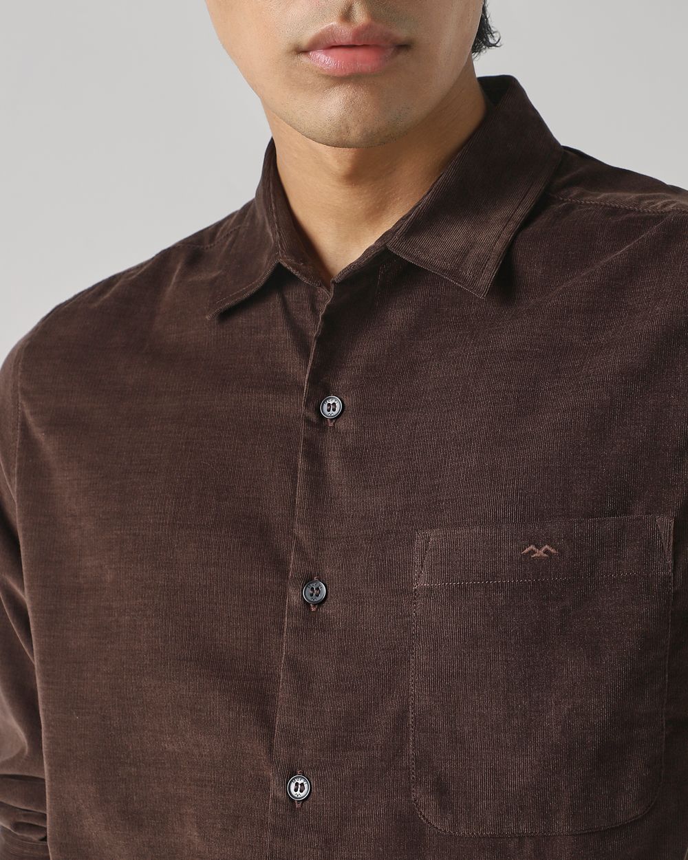 Brown Corduroy Plain Slim Fit Casual Shirt