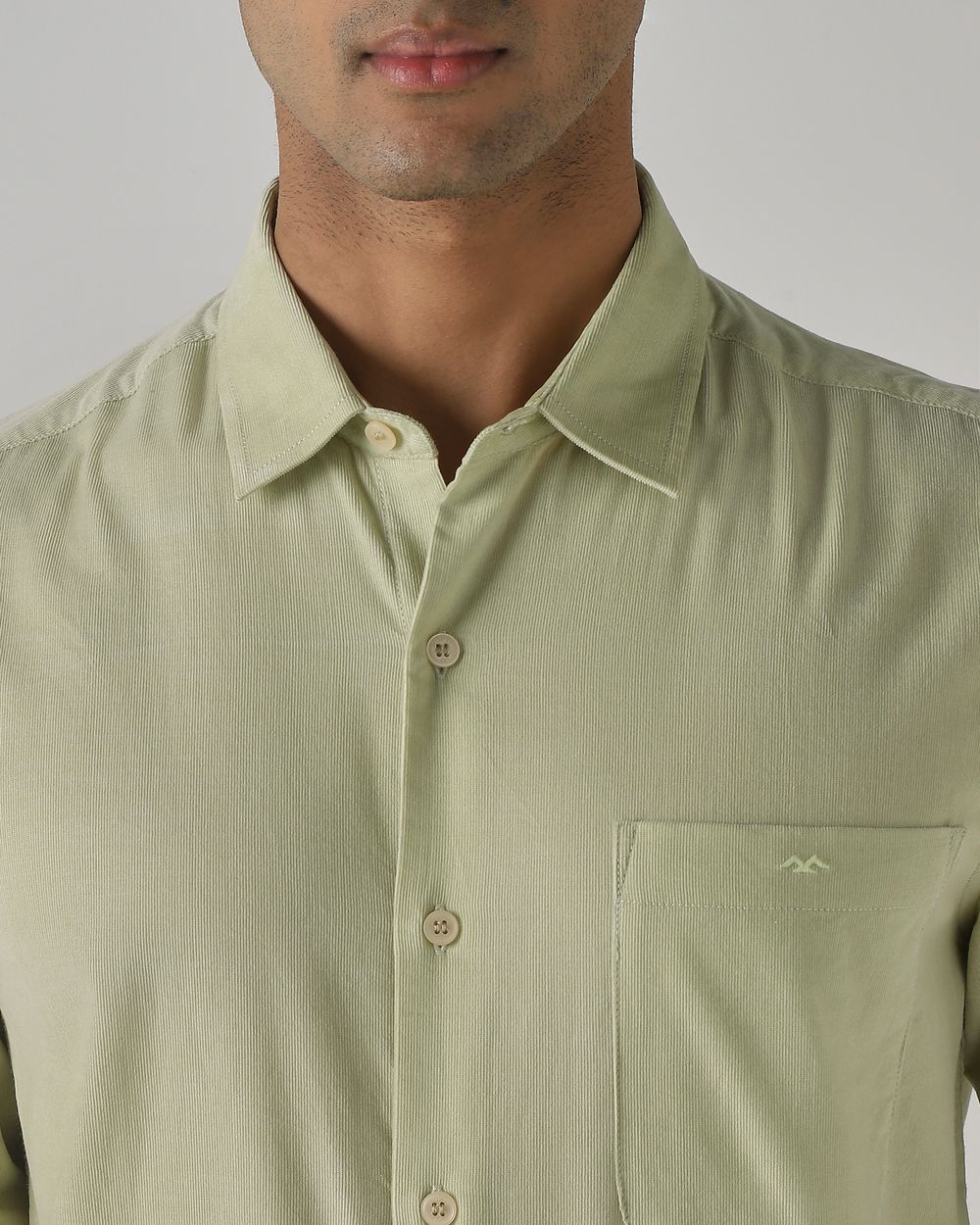 Light Green Corduroy Plain Slim Fit Casual Shirt