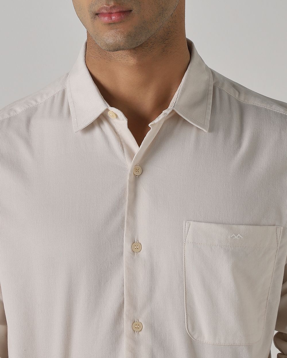 Off White Corduroy Plain Slim Fit Casual Shirt