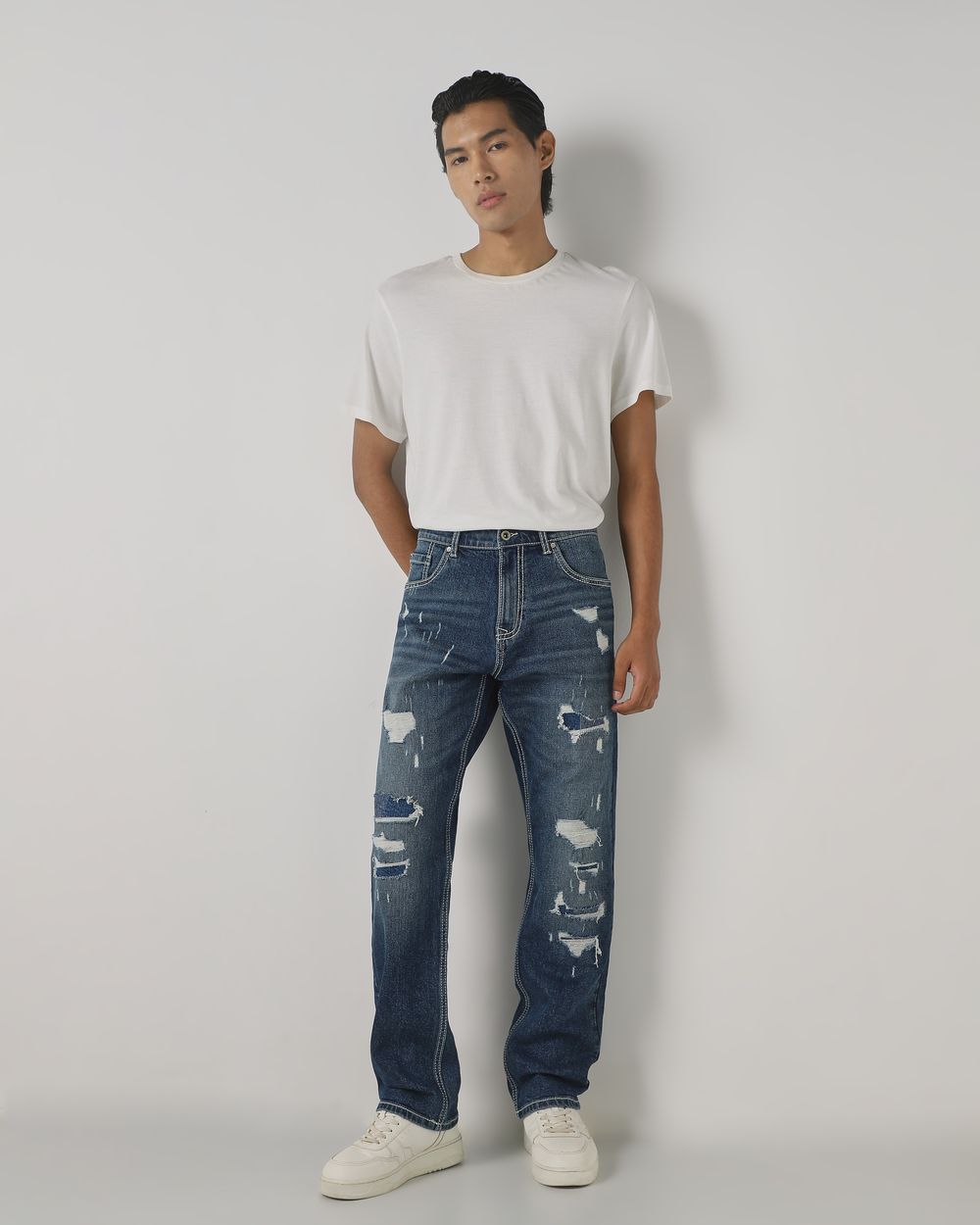Tinted Loose Straight Fit Distressed Jeans