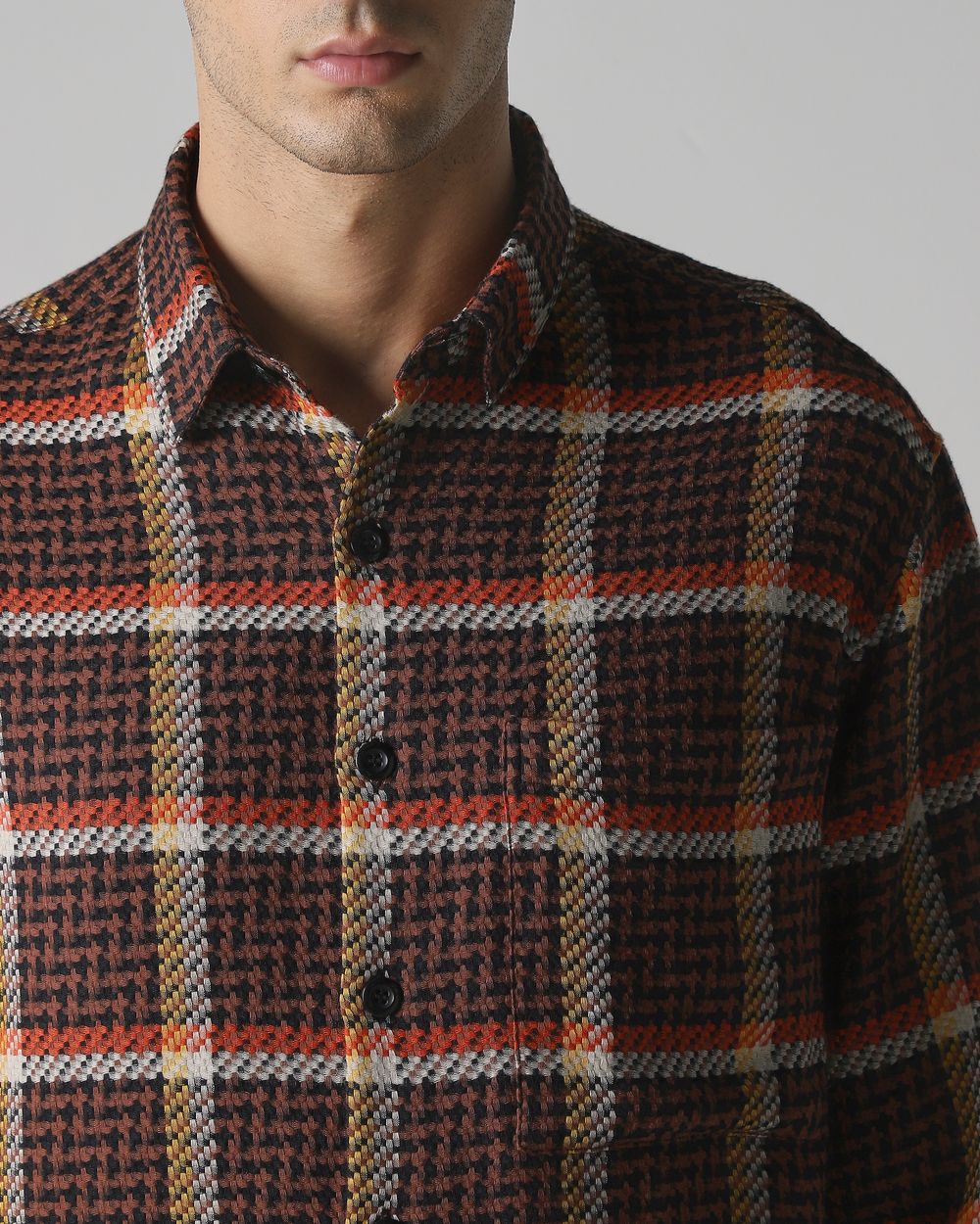 Brown Large Check Slim Fit Casual Shirt