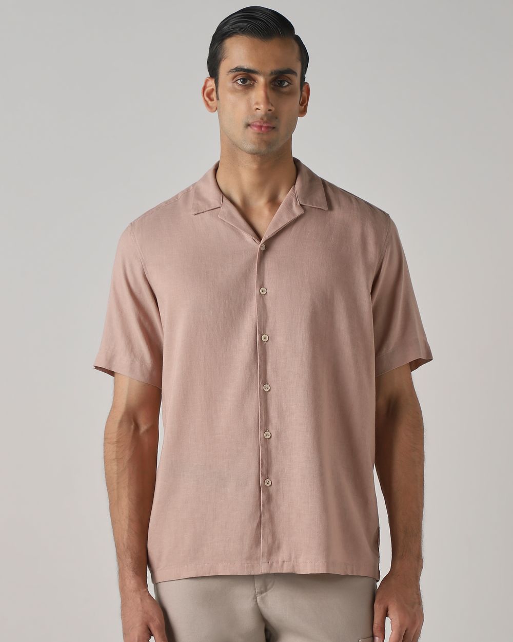 Pastel Pink Lyocell Linen Plain Relaxed Fit Casual Shirt