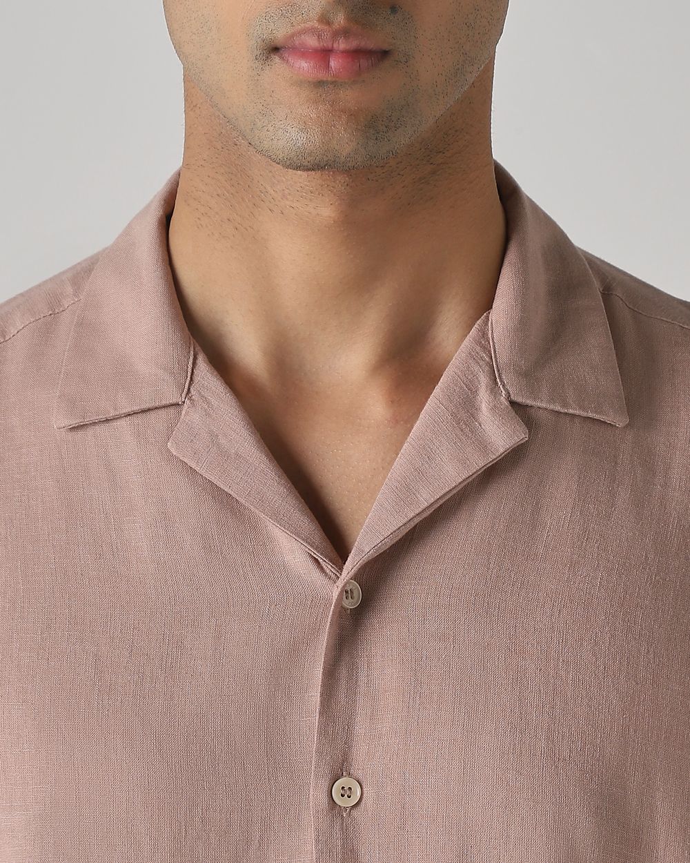 Pastel Pink Lyocell Linen Plain Relaxed Fit Casual Shirt