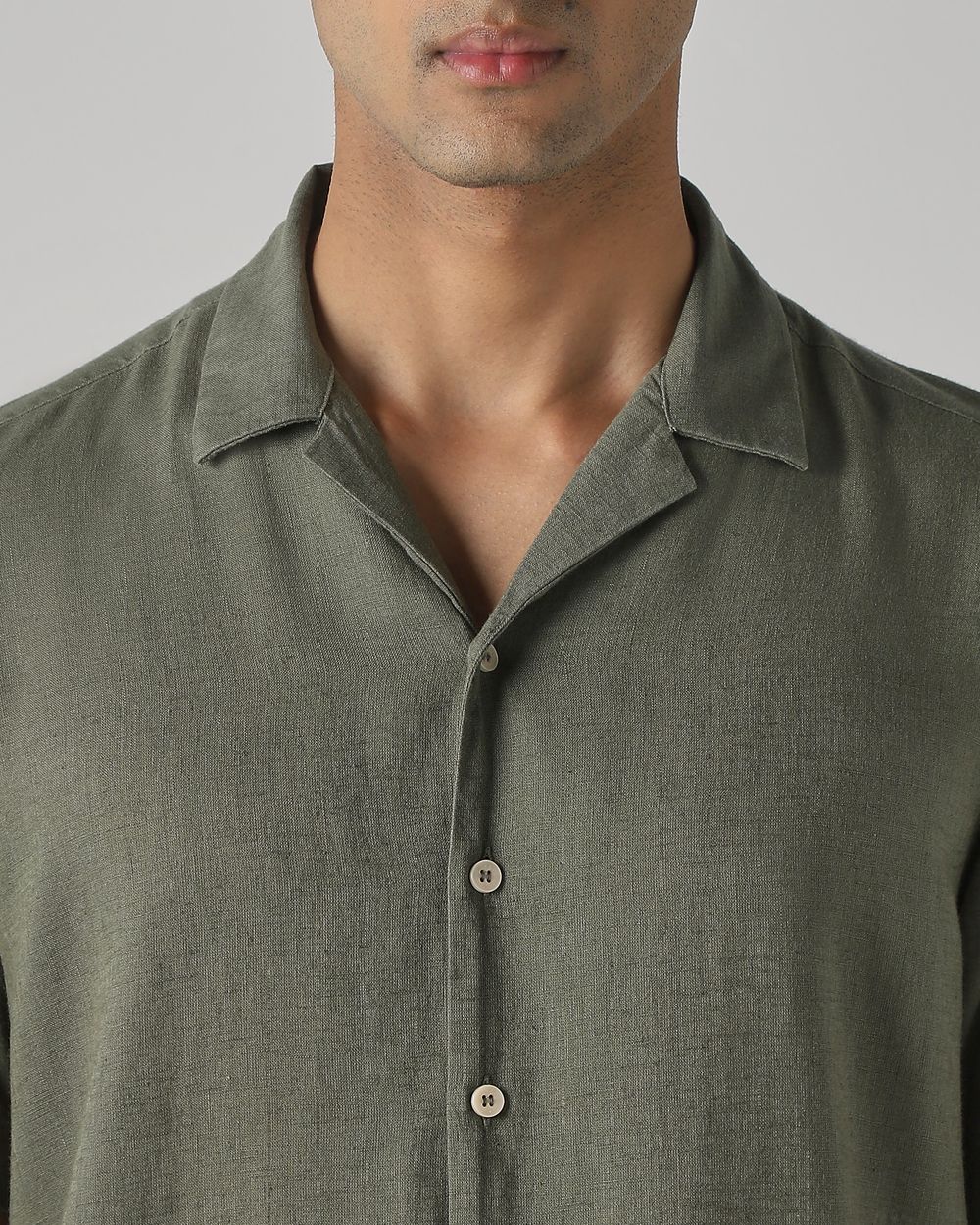Light Olive Lyocell Linen Plain Relaxed Fit Casual Shirt