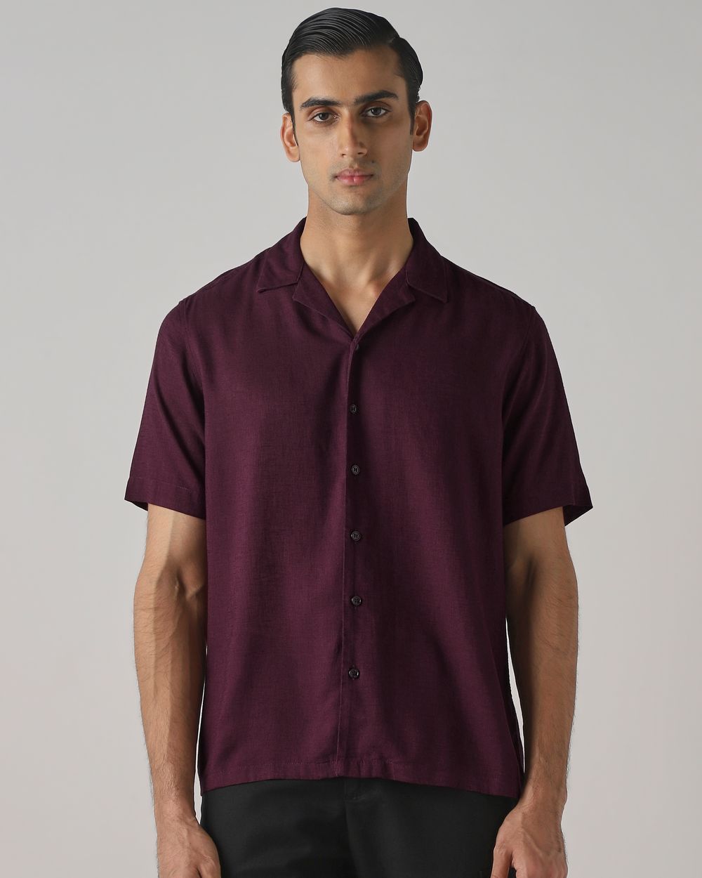 Maroon Lyocell Linen Plain Relaxed Fit Casual Shirt