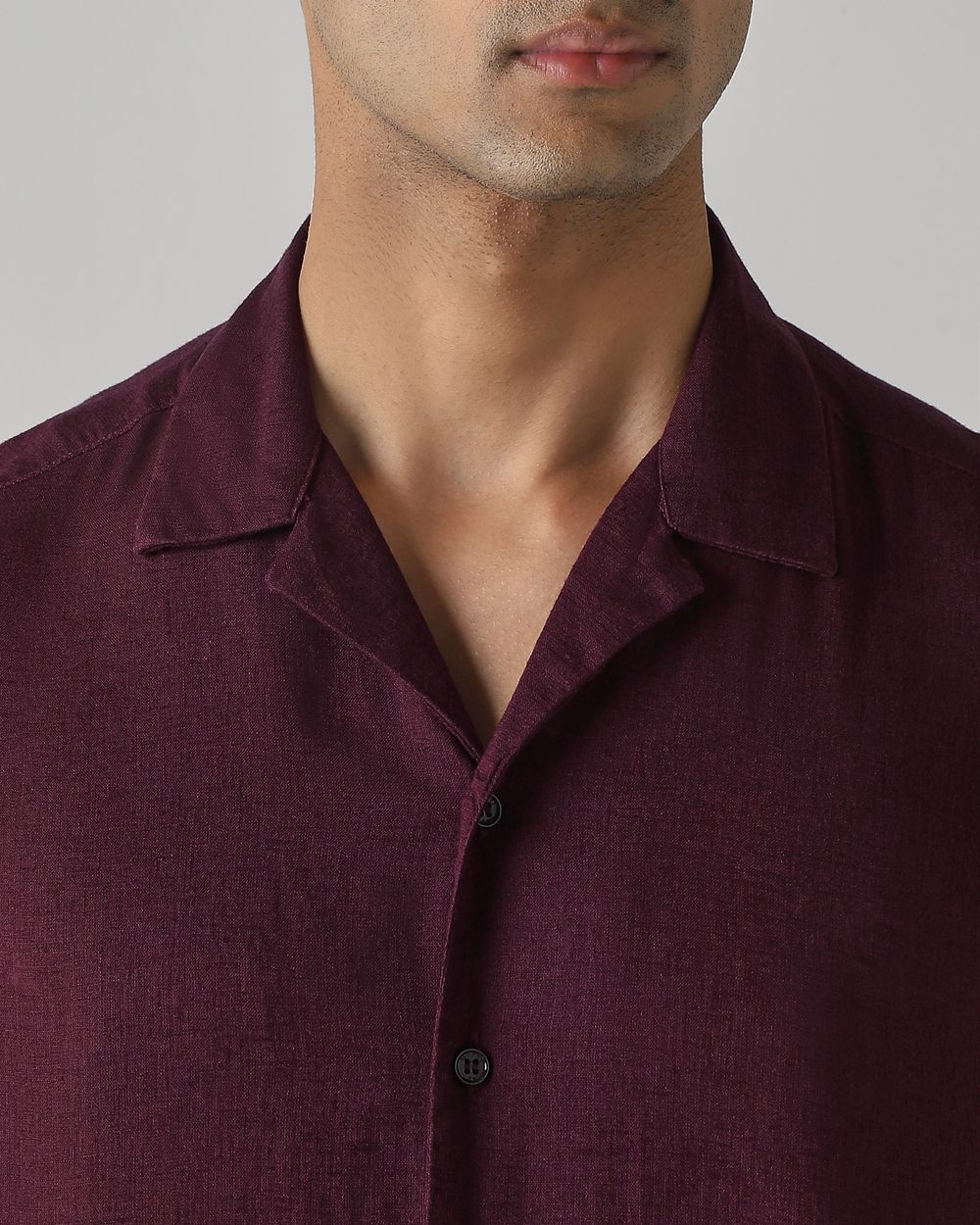 Maroon Lyocell Linen Plain Relaxed Fit Casual Shirt