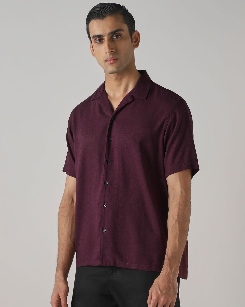 Maroon Lyocell Linen Plain Relaxed Fit Casual Shirt