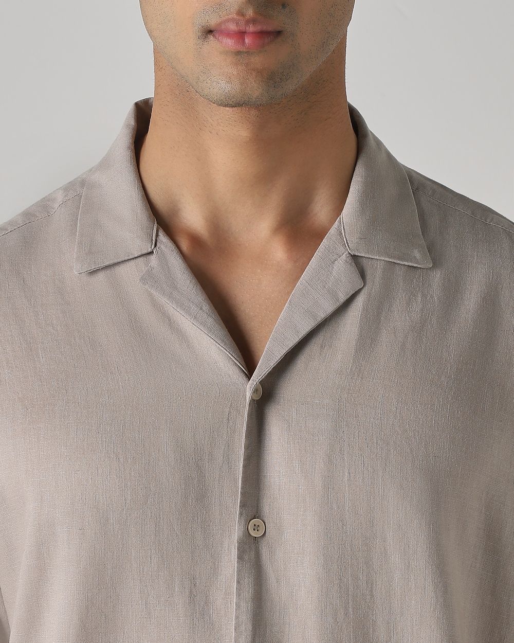 Beige Lyocell Linen Plain Relaxed Fit Casual Shirt