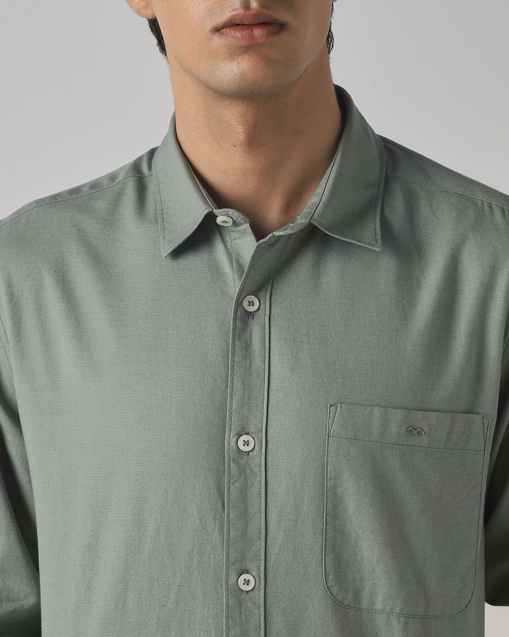 Light Olive Cotton Linen Plain Slim Fit Casual Shirt