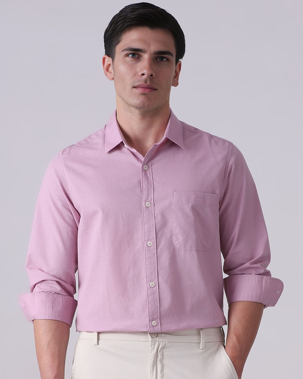 Lilac Cotton Linen Plain Slim Fit Casual Shirt