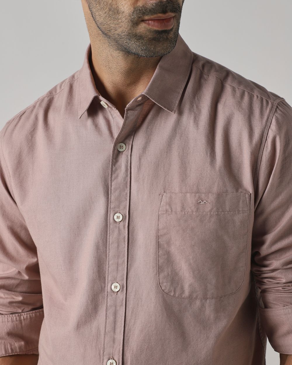 Stone Cotton Linen Plain Slim Fit Casual Shirt