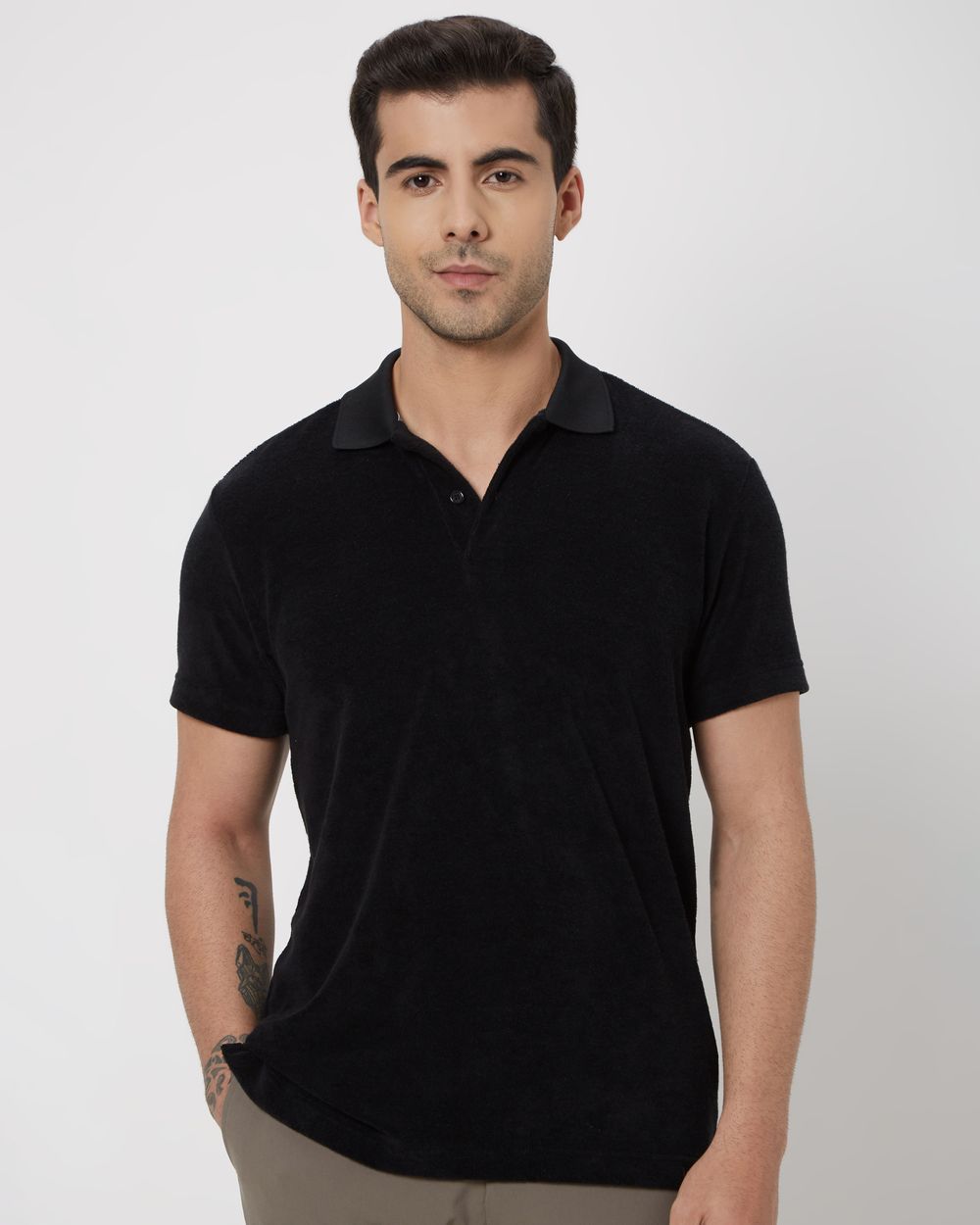 Buy Black Textured Polo Tee Shirt Online at Muftijeans