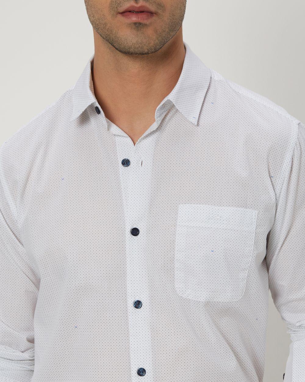 White Micro Print Slim Fit Casual Shirt