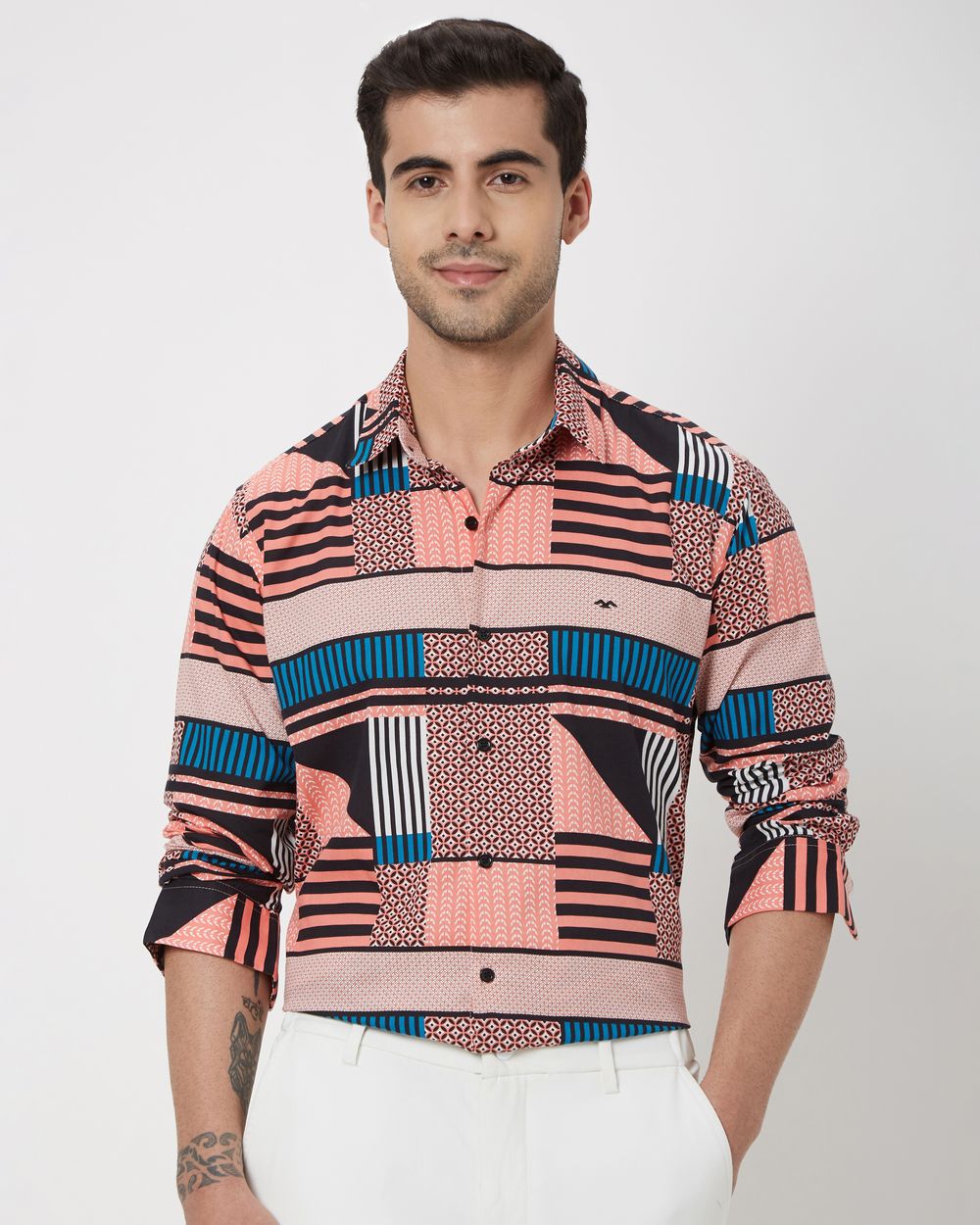 Pink Abstract Print Slim Fit Casual Shirt